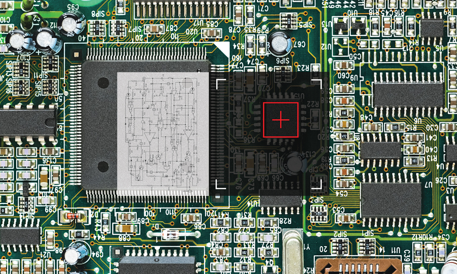 Glass can display a schematic diagram as a technician examines a circuit board. Image design: Jamie Lipson